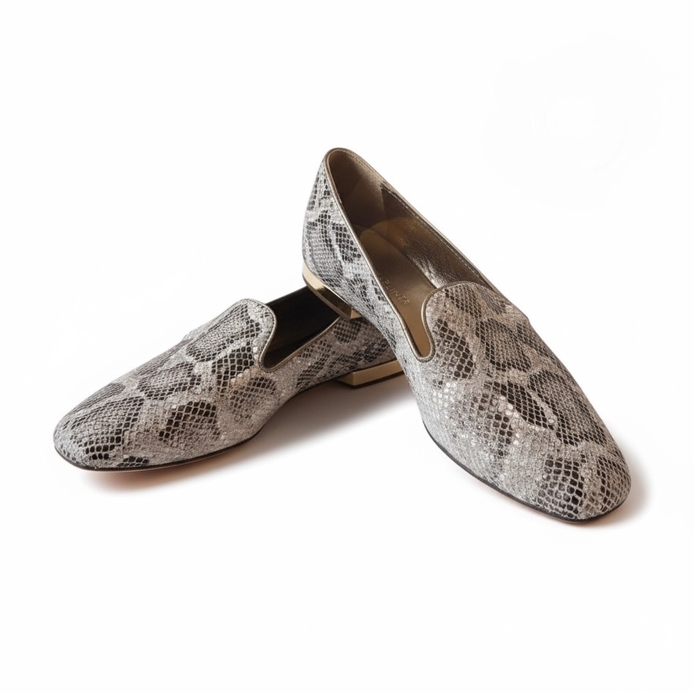 Donald J. Pliner Brown Snakeskin Loafers Shoes Gold Accents Hazel 7.5 Leather